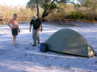 Graham, our Guide, checking to make sure Chuck doesn't trip on his tent tiedown.